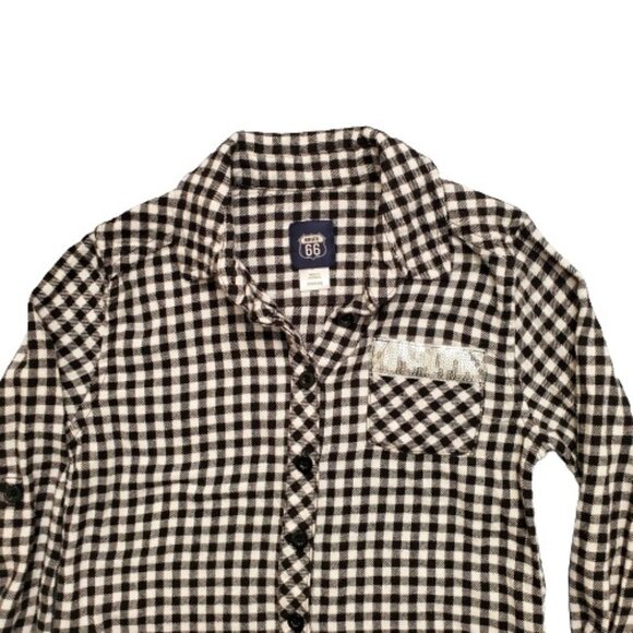 Route 66 Kids Girls Black White Gingham Plaid Flannel Long Sleeve Shirt S (6-6X) - Picture 3 of 10